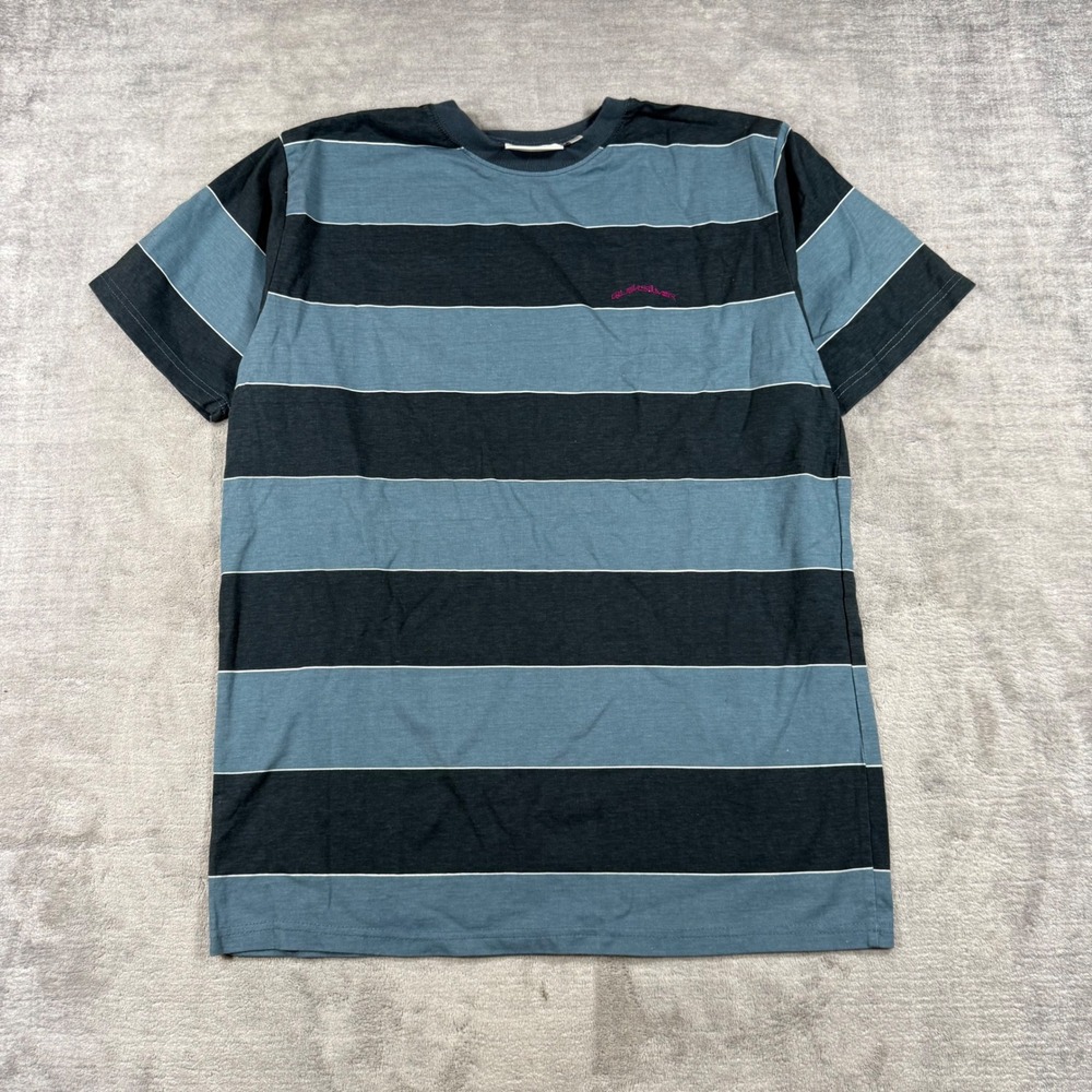 Quiksilver Shirt Mens Medium Blue Vintage Y2K Stripped Short Sleeve Surf Skate